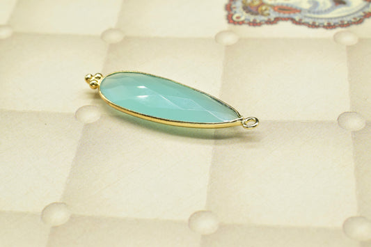 Aqua Chalcedony 10x30mm Bezel charms,Aqua Quartz Pendant,Station Bezel Link Supplies,Aqua Quartz Jewelry,Connector Pendant,Gemstone Teardrop