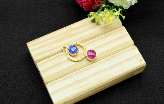 Sapphire Pendant , Ruby Pendant , Multi Gemstone Handmade Pendant , Gold Plated Connectors ,Single Bail Gemstone Connector Charm