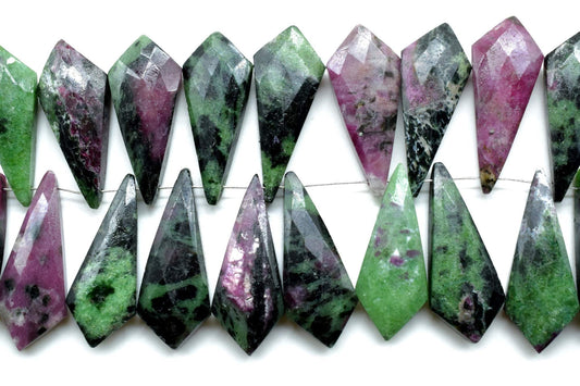 Natural Ruby Zoisite 9x27mm Faceted Briolettes,Green Raspberry Pink Semi Precious Gemstones,Ruby Zoisite Drilled Pear quality Briolettes