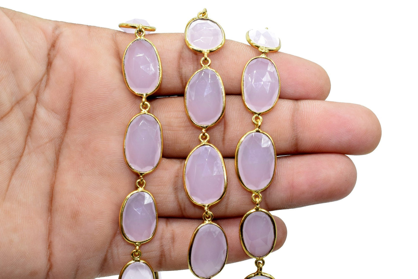 Rose Quartz Gold Plated Bezel Connector Chain,Rose quartz connector chain,Rose quartz Free shape bezel connector chain,Bezel Station Chain