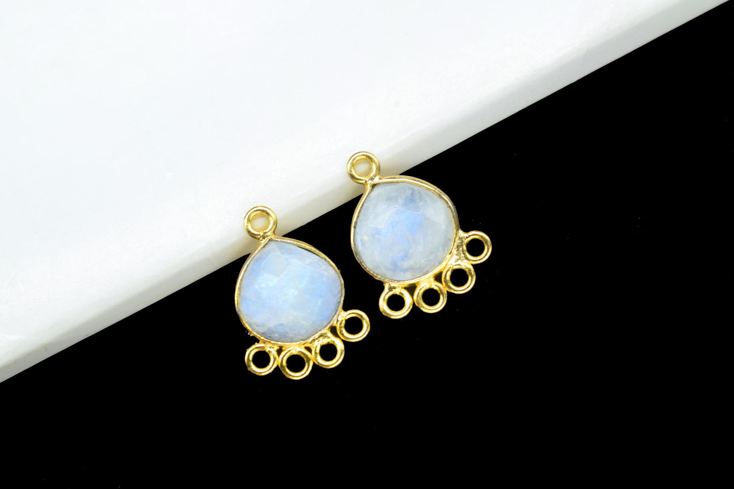 Moonstone Heart Shape Pendant/Gold Plated Charms Jewelry/Handmade Connector Jewelry/Connector Charms/Station Bezel Link Supplies/Bday Gift