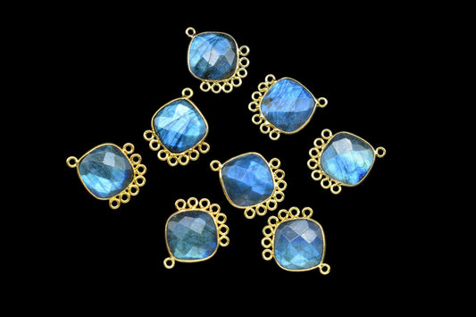 Labradorite 14mm Cushion Bezel Charms/Gemstone Single Bail/Component charm/Handmade Jewellery Connectors/Women Jewelry/Handmade Connector