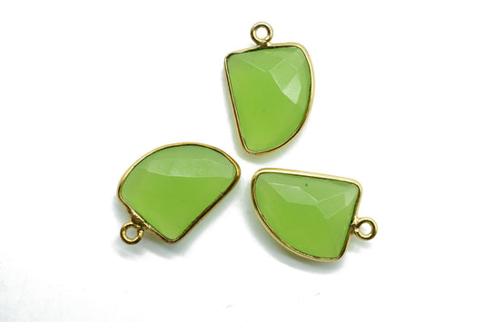 Prehnite 12x15mm Horn shape Single loop connectors,Gold bezel,Prehnite Connector Bezel Set,Jewelry Making Supplies,Prehnite gold Connectors