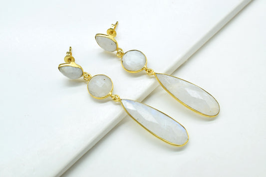 Natural Rainbow Moonstone Dangle Earring/Bridal Earring/Gold Plated Earring/Bridal Jewelry/Statement Earrings For Bridal/Labradorite Jewelry