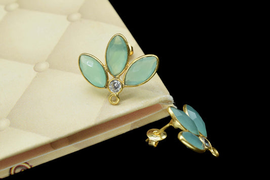 Aqua Chalcedony Stud, chalcedony Connector,Jewelry,Gemstone Ear Post Studs Connector,marquise Shape Earrings Connector,bezel Jewelry,post,