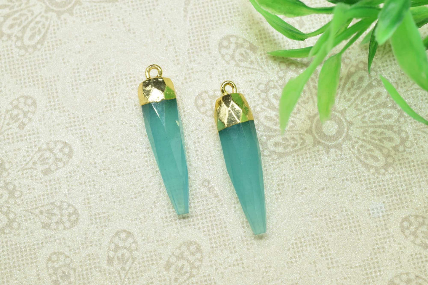 Aqua Chalcedony Pencil Connector,Sea Blue Pendant Jewelry Making Supply,Gemstone Single Bail Pendant,Handmade Faceted Spike Pointed Charm