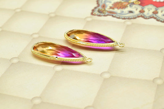 Ametrine Gemstone Faceted 10x30mm Pear Shape Bezels,Ametrine Gold Plating Pendant,Gemstone Faceted Bezels Jewelry,Ametrine charms Pendant