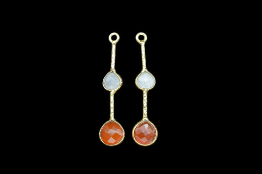 Carnelian Gemstone Heart Shape Faceted Bezel Connector/Jewelry making Stone/Moonstone Handmade Jewelry/Long Gemstone Pendant/Bezel Charm
