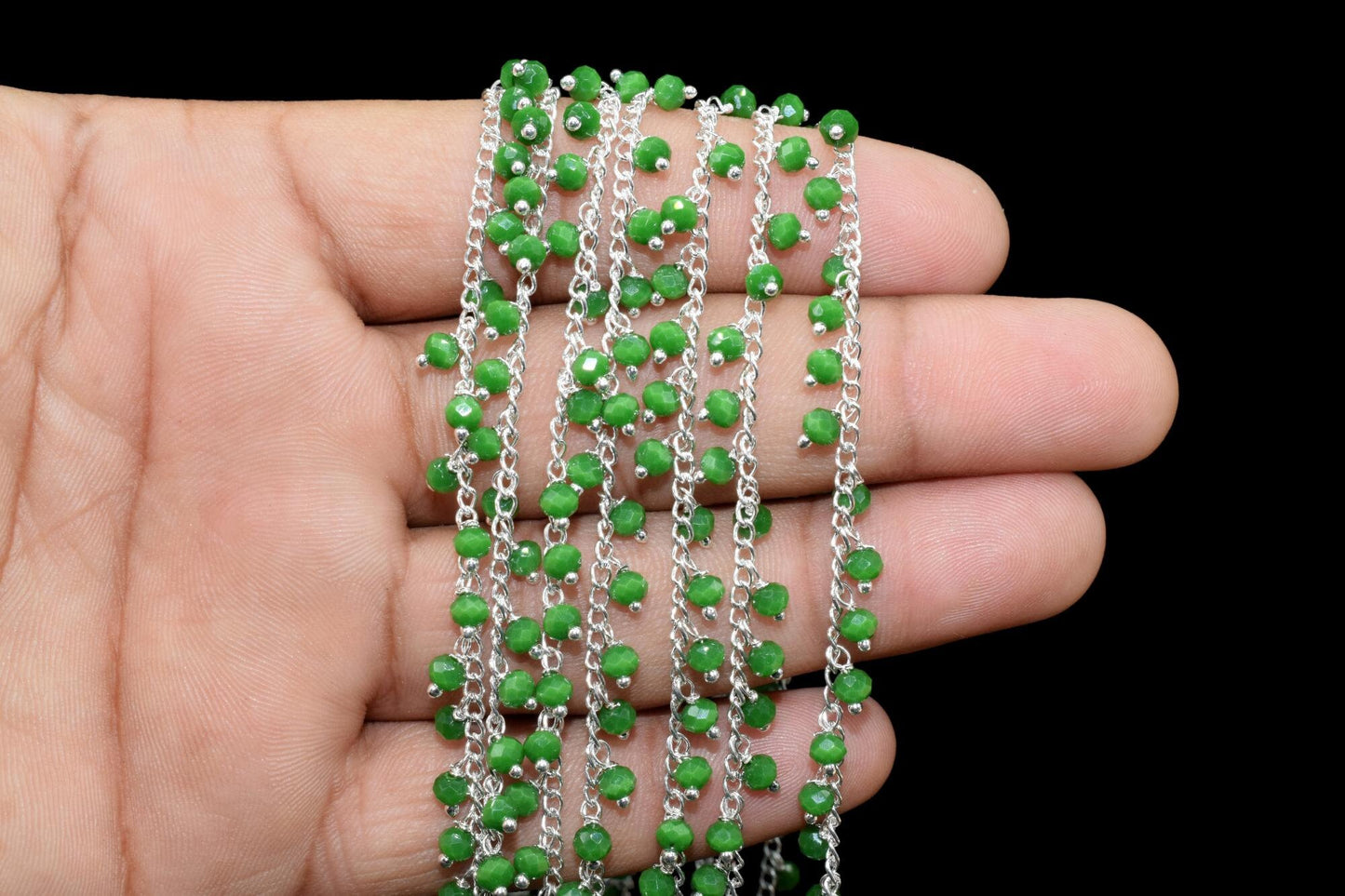Green Jade Rosary Chain,Green Jade Cluster Rosary,Wire Wrapped Rosary Chain,Gemsatone Rosary Roll,Jewelry Making Chain,Rosary Style Chain