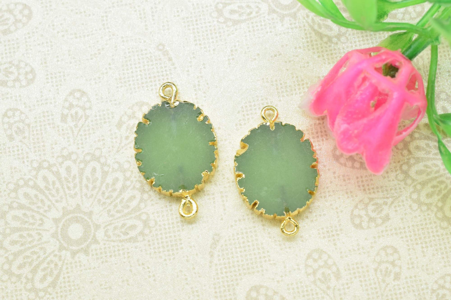 Prehnite Double Bail Connectors,Cabechon Pendant Charms,Handmade Pendants,Station Connectors Jewelry,Oval Shape Pendants,Gemstone Component