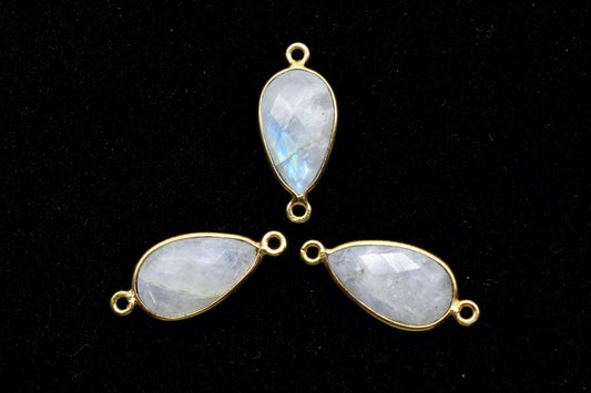 Moonstone 10x18mm Pear Shape Double bail Connectors,Moonstone Teardrop pendant,Moonstone Gold Plated bezel,jewelry making charms crafts,