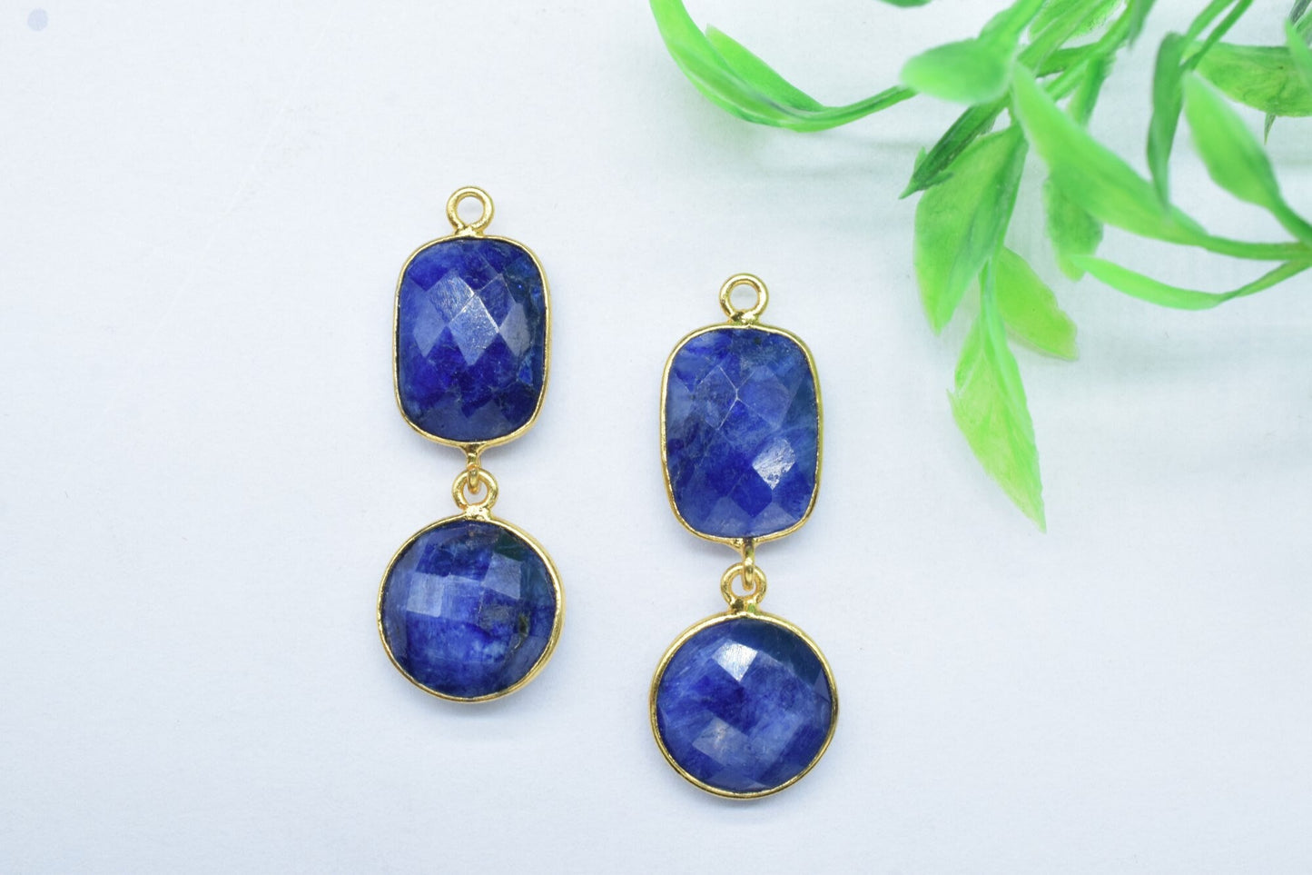 Blue Sapphire Connector,Station Bezel Link,Natural Gemstone Pendant Charm,Blue Sapphire Jewelry,Gemstone Earring Connector,Handmade Pendant