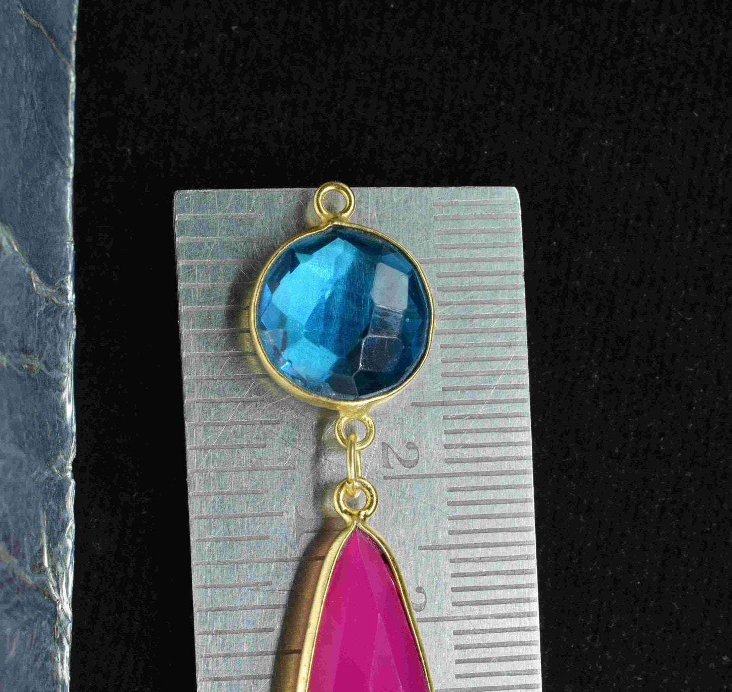Multi Gemstone Dangle pendant Charms,Pink Chalcedony pendant Connectors,Dangle Earring,Handmade pendant,Station Bezel Link,Component jewelry