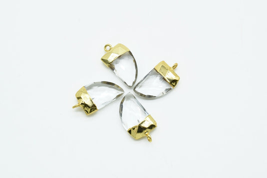 Crystal 10x15mm Horn Shape Single Loop connector,Crystal Quartz Bezel,Crystal Horn Pendant 24k Gold Plated,Single flat Bail 1pc,Horn Charms