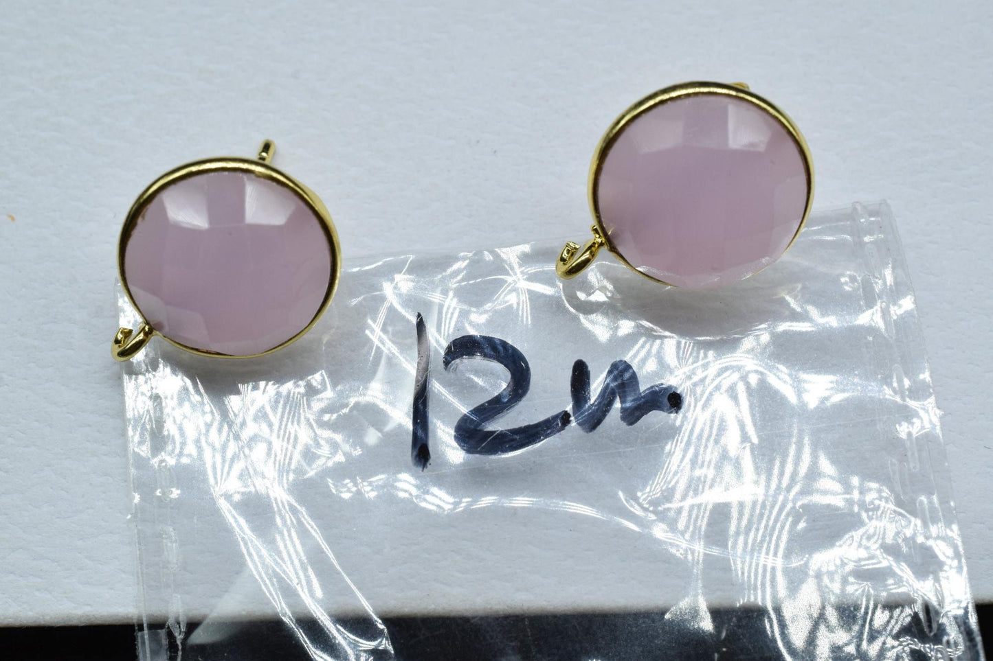 Pink Chalcedony 12mm Single Bail Connector Earrings,Earrings Connector,Earring Making Connector,Bezel Earrings Connector,Gemstone Ear Post