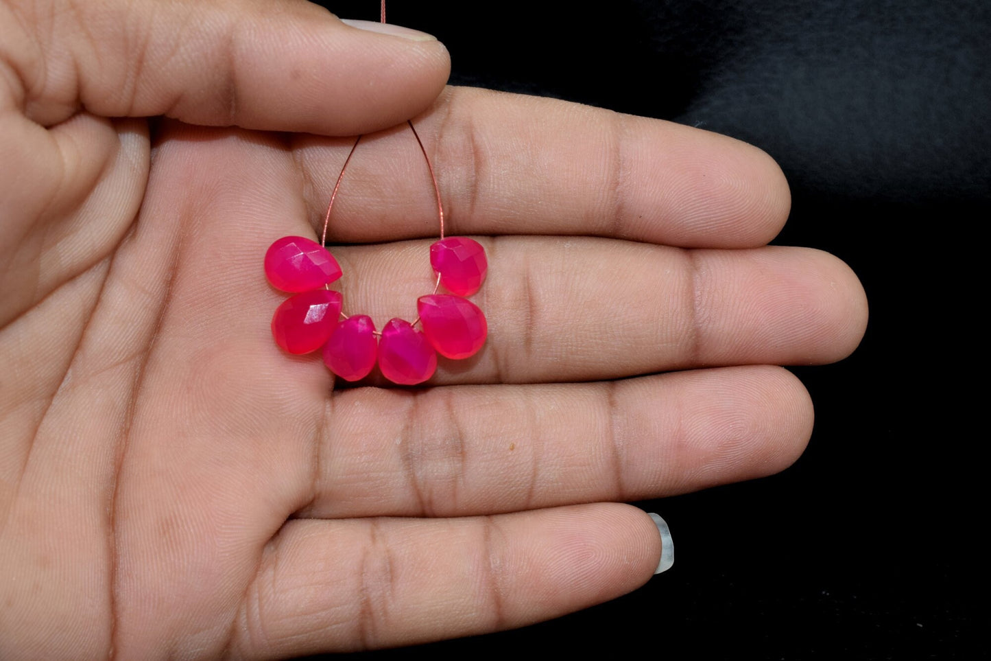 Fushia color Teardrop 7x10mm Briolettes,Pink chalcedony Side drilled Briolette,Handmade Briolette,Hot Pink Chalcedony Teardop briolettes