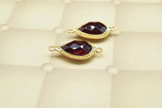Garnet 10x14 Teardrop Bezel Connector,tation Bezel Link,Garnet Teardop jewelry making,Gemstone double bail Charms,Handmade Teardrop Pendant