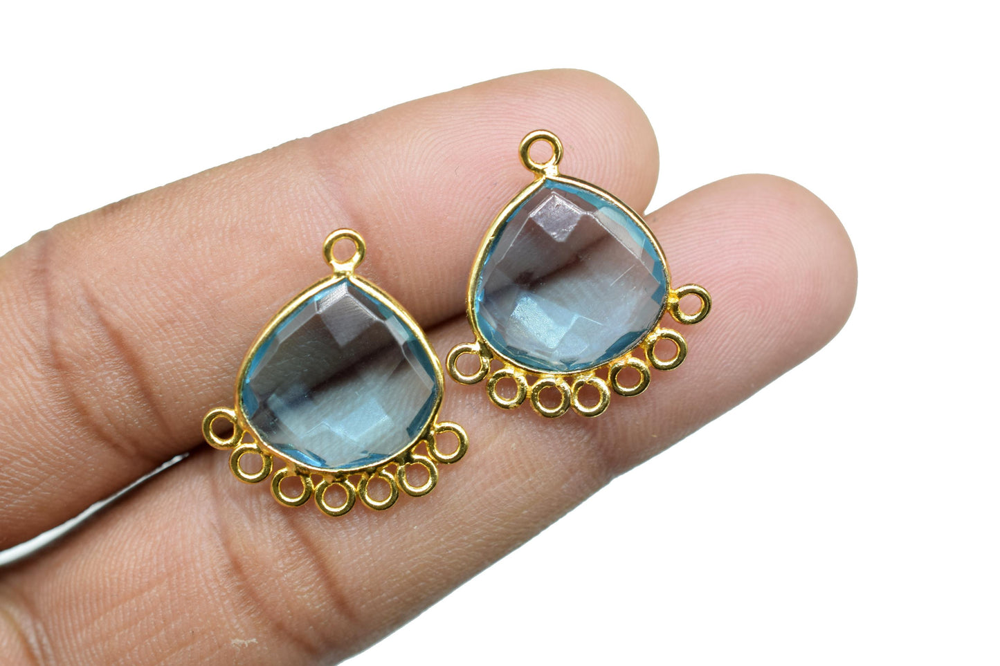 Sky Topaz 14mm Heart Bezel Charm/Charms Connector/Handmade Jewellery Connectors/Gemstone Brass Component/Women Jewelry/B'day Gift