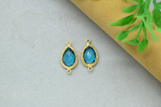 Blue Topaz 10x14 Teardrop Bezel Connector,Station Connector,Blue Topaz Teardrop Jewelry,Gemstone double bail Charm,Handmade Teardrop Pendant