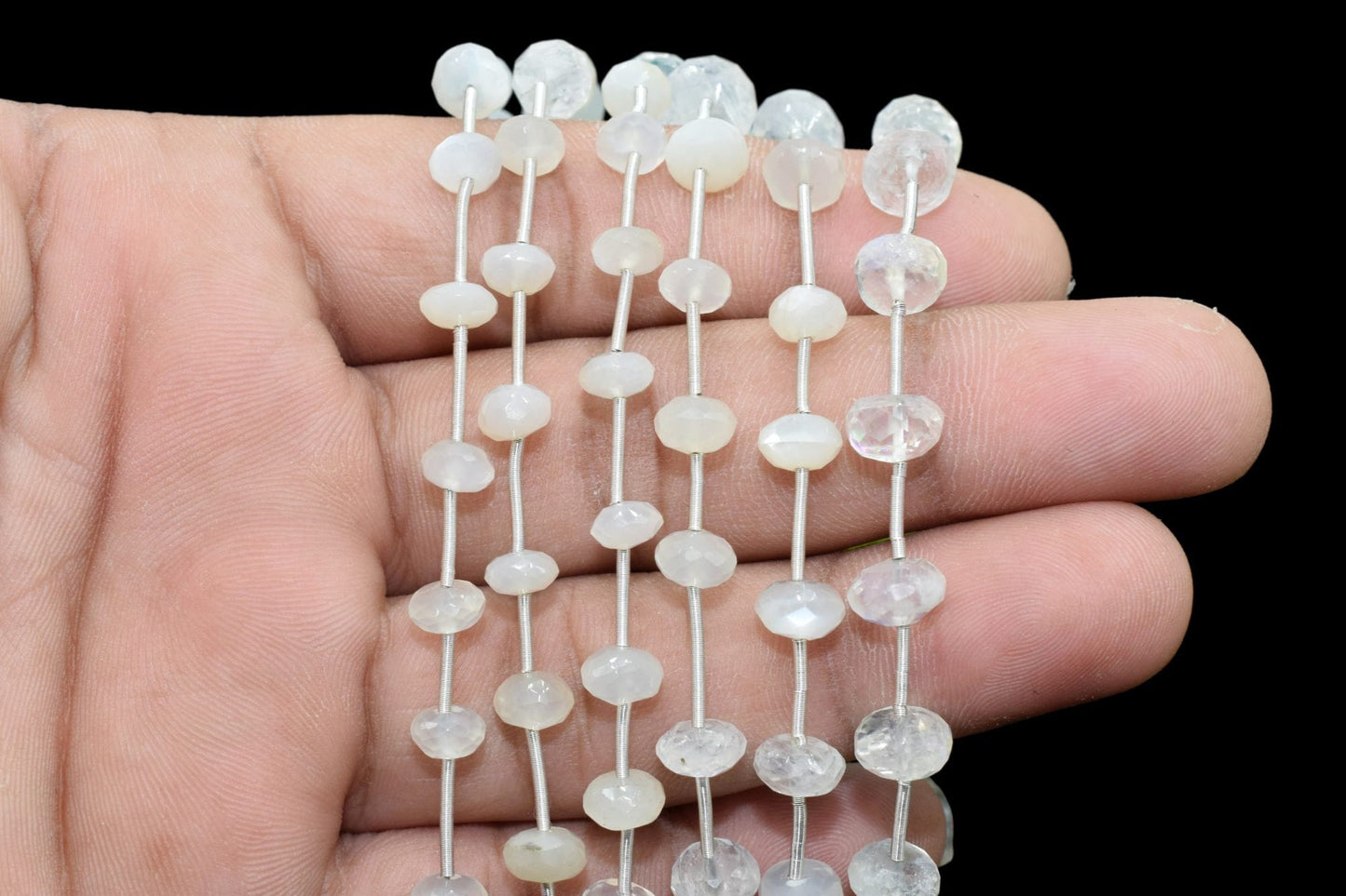 Moonstone faceted roundel beads 6mm to 8mm,White rainbow beads strand,Jewelry making beads,Supplies beads,Moonstone beads, Briolettes strand