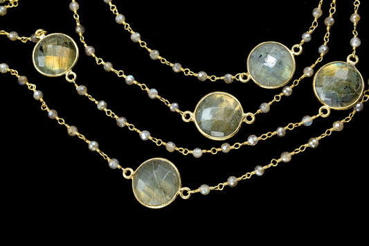 labradorite bezel chain Beaded rosary ,Labradorite connector Chain,Sold By Foot,labradorite briolette beaded chain,labradorite wire wrapped