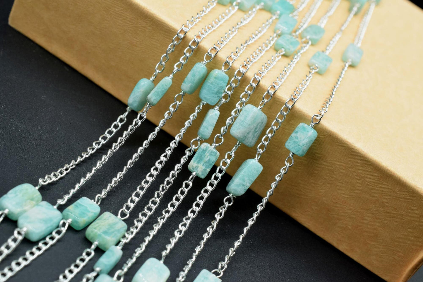 Amazonite slice Beaded Chain,Beaded Rosary Chain,Wrapped Brass Wire,Necklace,Bracelet,Handmade Jewelry, Finding Necklace,rough stone rosary