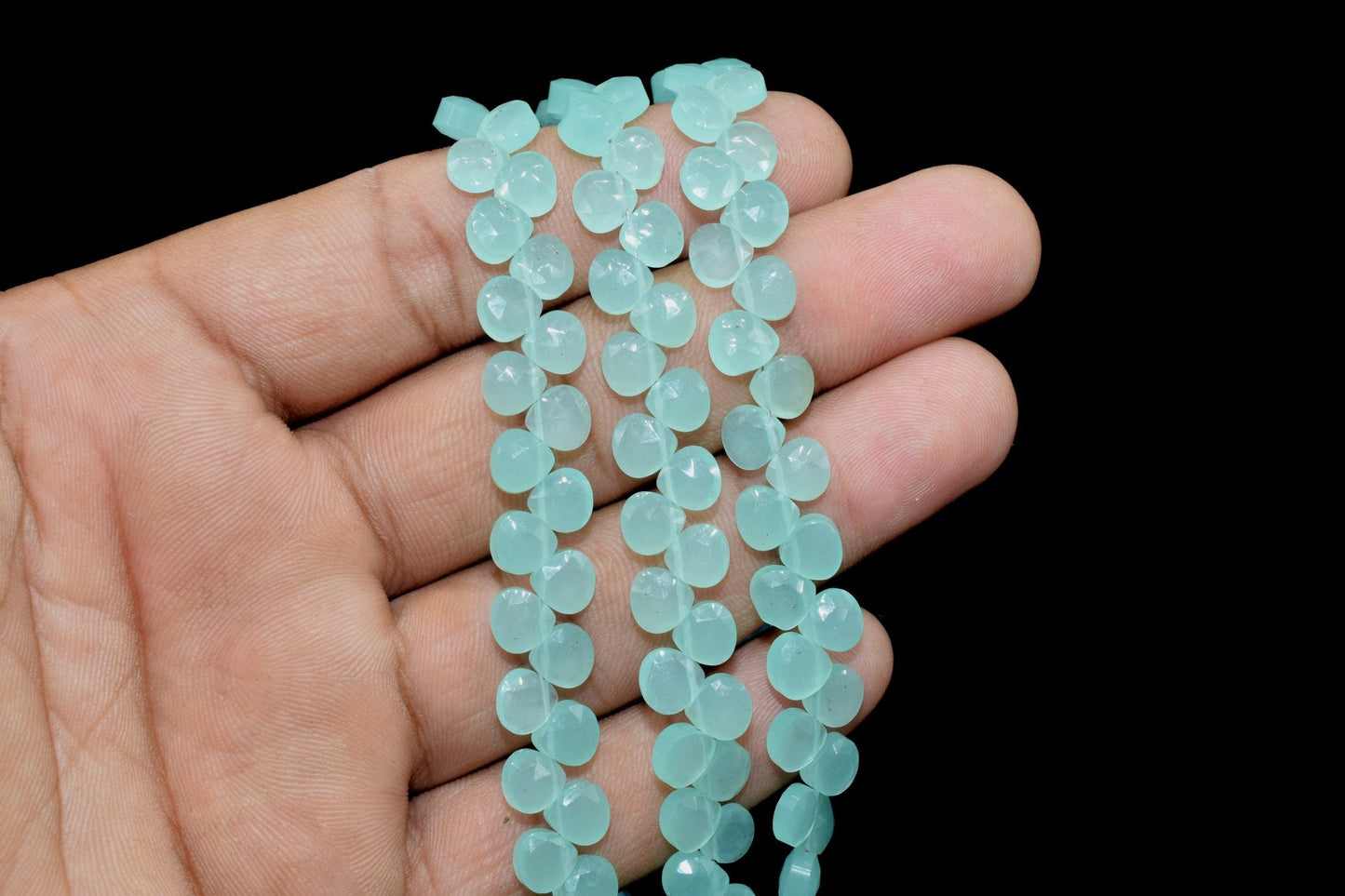 Aqua Chalcedony 6mm Heart Shape Briolettes,Chalcedony Briolette,AAA Quality Briolette,7''pear shape strand,Chalcedony stones Briolettes