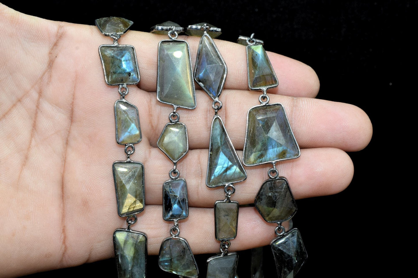 Blue Flashy Labradorite connector link Chain-Natural Labradorite Bezel Chain,Labradorite Free Shape Connector Chain,Labradorite bezeld chain