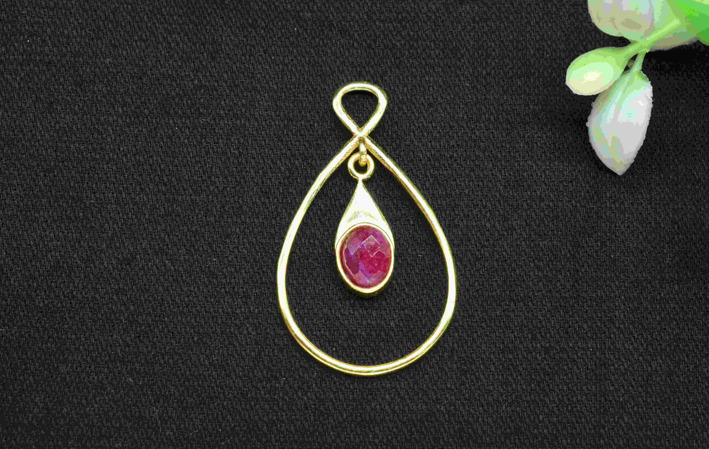 Ruby Component , Single Bail Charm , Ruby Connector Pendant , Gold Plated Connectors , Earring Component , B'day Gift