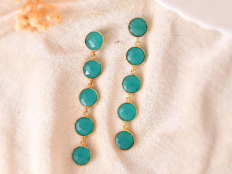 Aqua Chalcedony Dangle Earring/Gold Plated Earring/Bridal Earring/Handmade Jewelry/Emerald Wedding Earring/Gold Plated Earring/B'day Gift