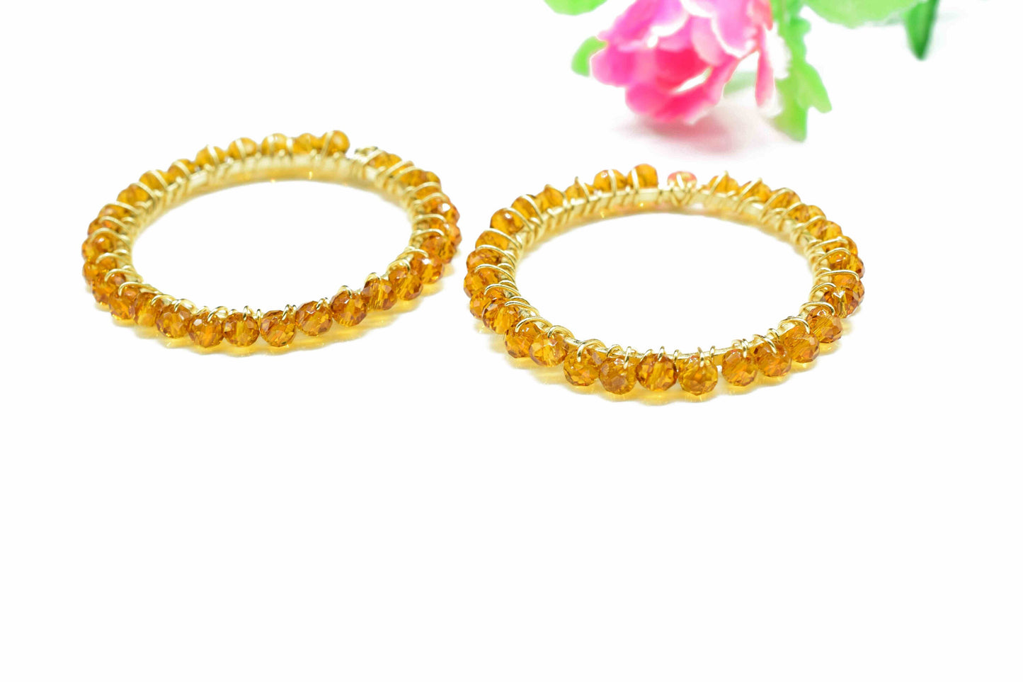 Citrine Wire Wrapped Dangle Connectors,Circle Pendant Components,Handmade Earring,Beaded Hoop Earring,Finding Component Citrine Jewelry,Gift