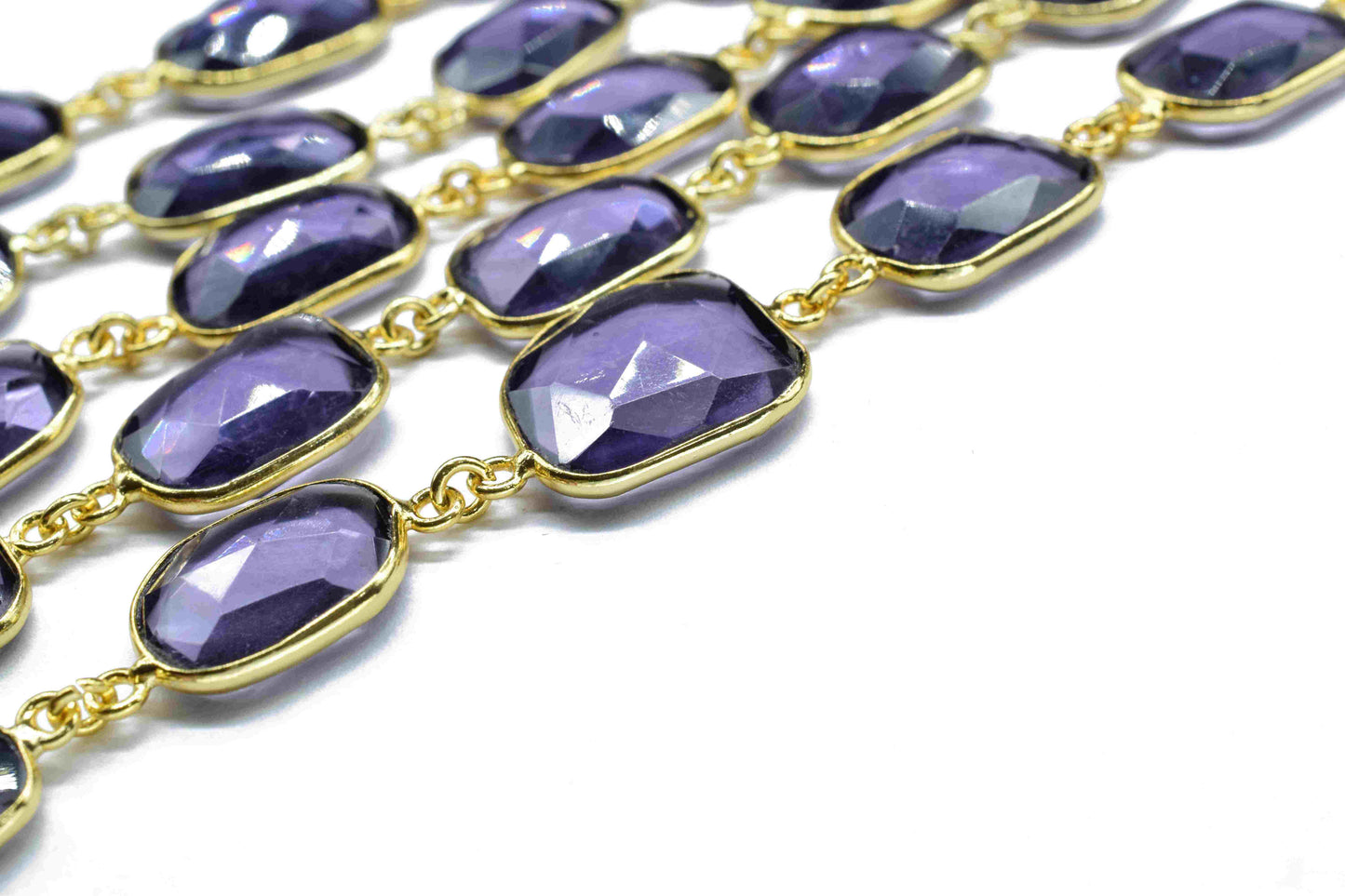 Amethyst Rectangle Shape Bezel Link Chain,Amethyst jewelry,Amethyst Cut Stone Bezel Chain,Handmade Bezel Link Connector,Jewelry Making Chain
