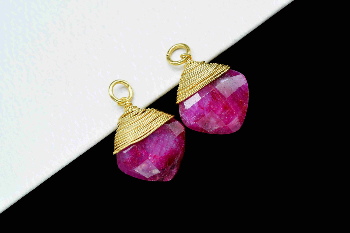 Natural Ruby Square Faceted Connector,Gemstone Wire Wrapped Pendant,Loop Connector,Pendant Jewelry,Wire Wrapped Necklace,Ruby Jewelry,Gift