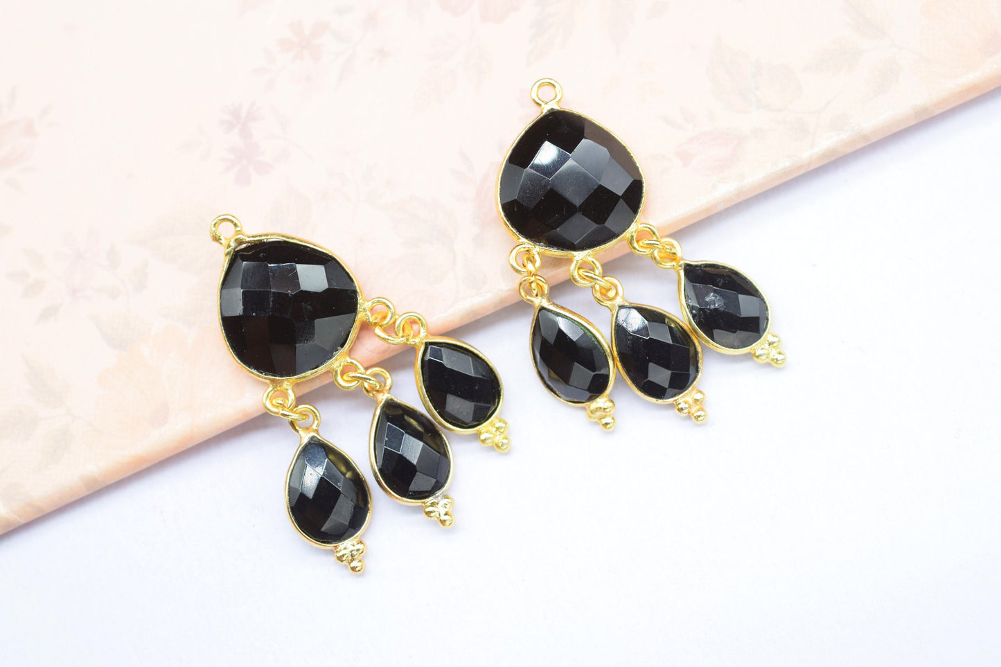 Black Onyx Bezel Charms Connector/Connector Bezel Jewelry/Earring Connector/Station Bezel Link Pendant/Handmade Jewellery/B'day Gift