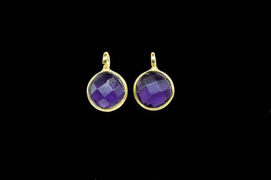 Amethyst 6mm Round Shape Pendant,Amethyst ComponentJewelry,Gemstone Earring,ComponentJewelry,Purple Stone Connector Charms Checker Cut Stone