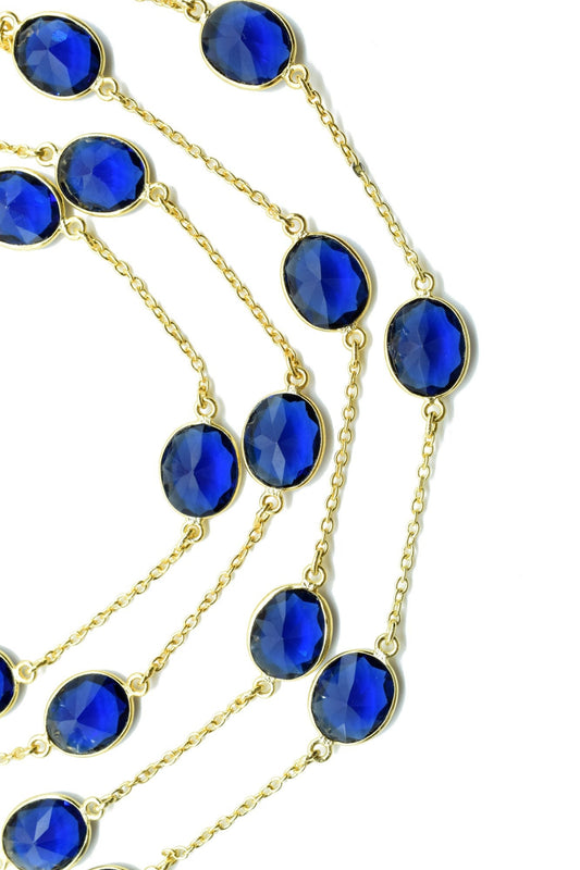 Blue Sapphire Bezel Chain I Handmade Bezel Link Chain I Gold Plated Bezel Link Chain I Brass Gold Overlay Chain,Sold By Foot,Necklace Chains