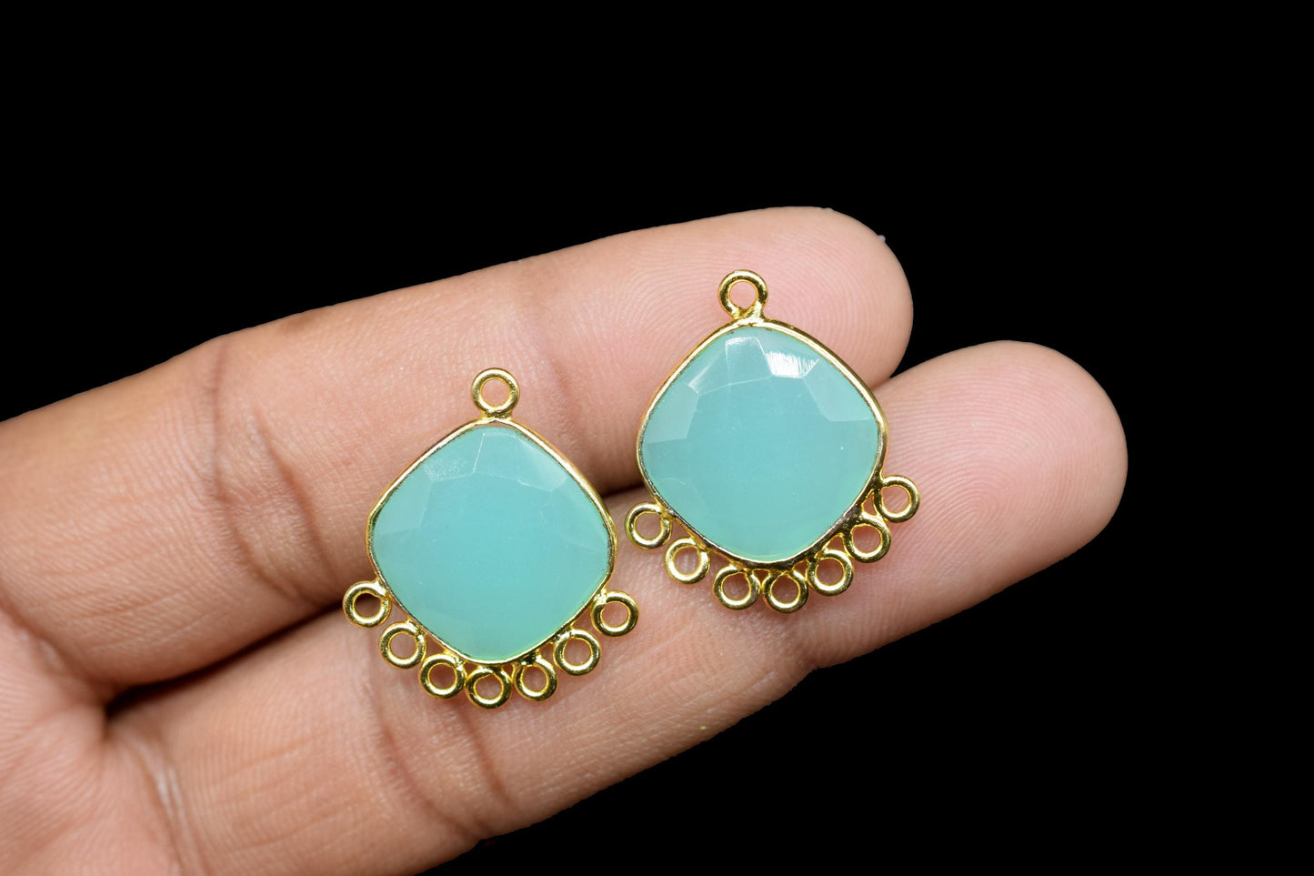 Aqua Chalcedony 14mm Cushion Bezel Charm/Gemstone Single Bail/Component charm/Handmade Jewellery Connectors/Women Jewelry/Handmade Connector