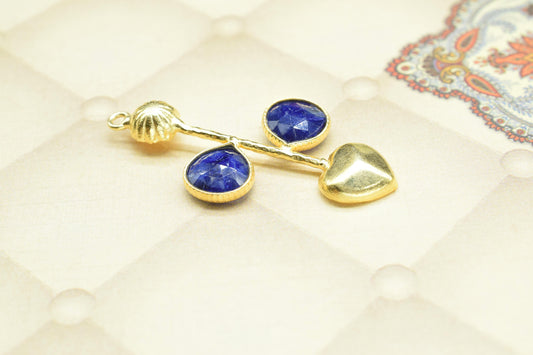Blue Sapphire Pendant/Gemstone Component/Faceted Cut Sapphire /Single Bail Charm/Necklace Pendant/Heart Shape Charm/Wholesale Supply/Plated