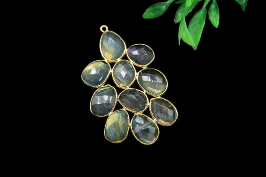 labradorite pendant,gemstone pendant,multi gemstone connector,gold plated pendant,single bail bezel,gemstone bezel,handmade pendant,hadnmade
