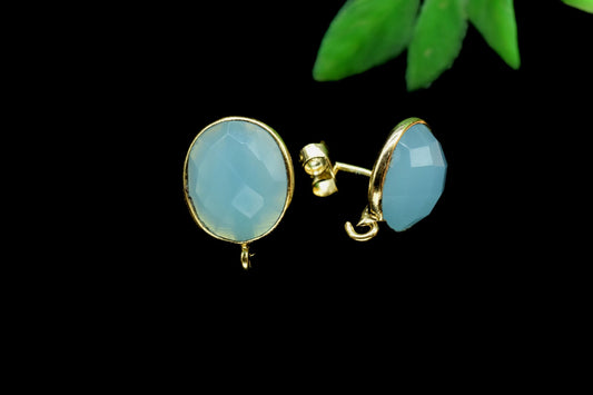 Aqua Chalcedony Earring Connector,Jewelry Making Supplies,Earring connector post stud, Jewelry,Jewelry Findings,Rose Quartz Earring,Studs