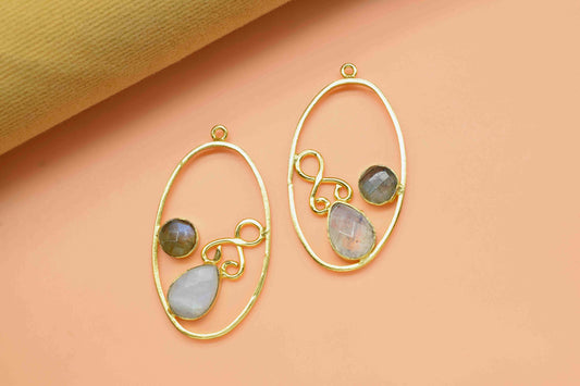 Multi Gemstone Oval Shape Single Bail Charm,Moonstone 7x10mm Teardrop Shape Pendants,Labradorite Round Shape Connectors, Labradorite Jewelry