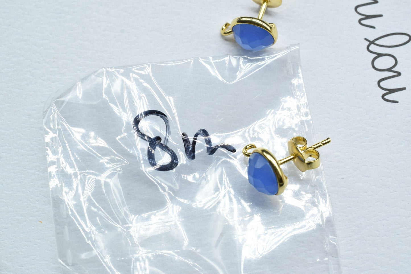 Blue Chalcedony 8mm Round Earring Connector,DIY Jewelry Making Supply,Earring Making Connector,Ear Post Studs Connectors,Ear Studs,Gemstone