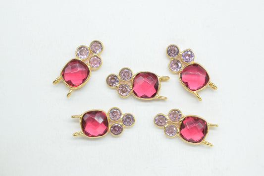 Pink Tourmaline 8mm Cushion shape Bezel charms,Tourmaline Pendant,Pink Gemstone connector,Tourmaline Jewelry,Cubic zirconia Bezel charm,p001