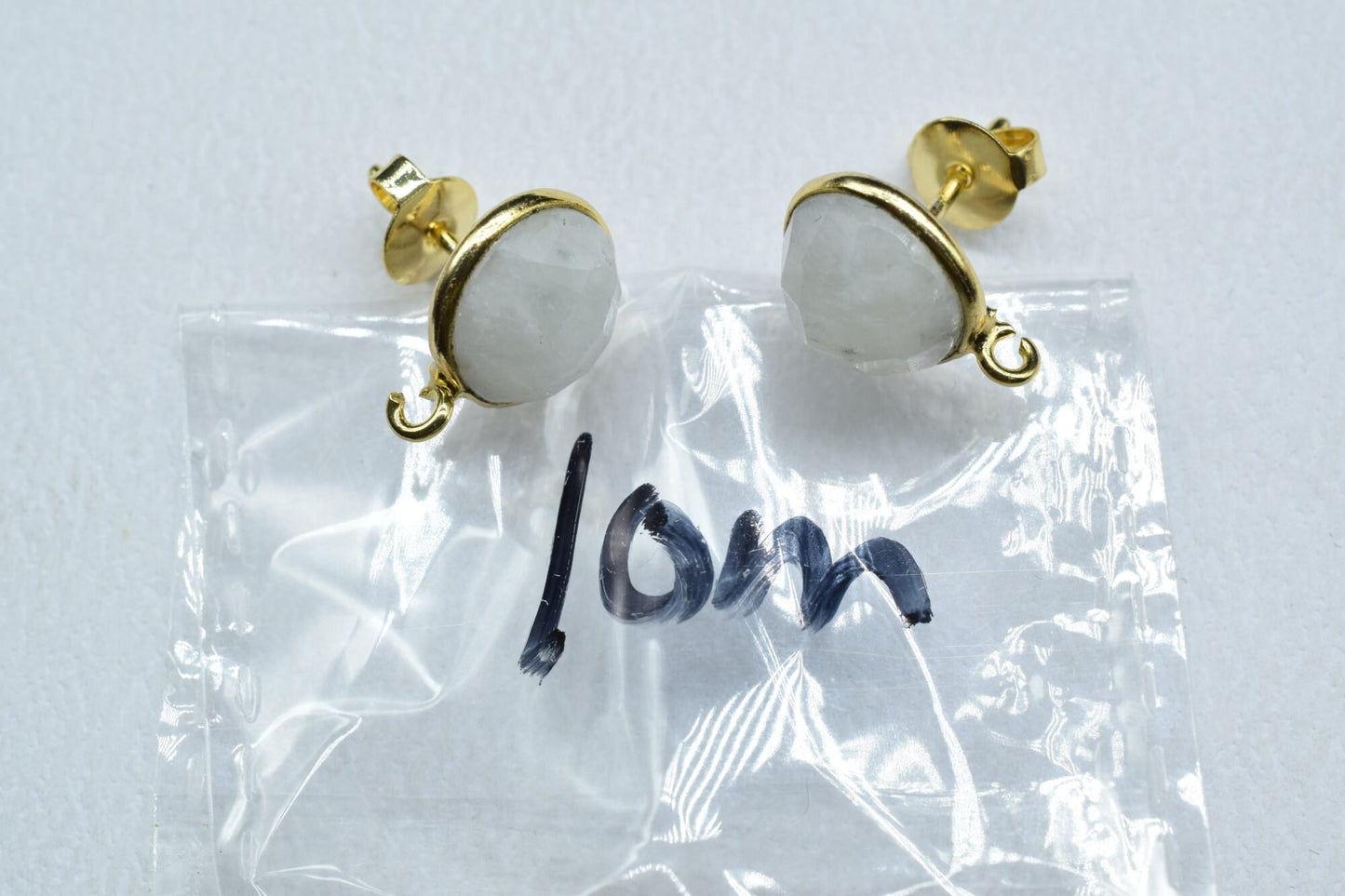 10mm Round Moonstone Earring Connector,Jewelry Craft Supplies,Earring connectors post stud,Jewelry,Bezel Rim Connector,Earring Findings