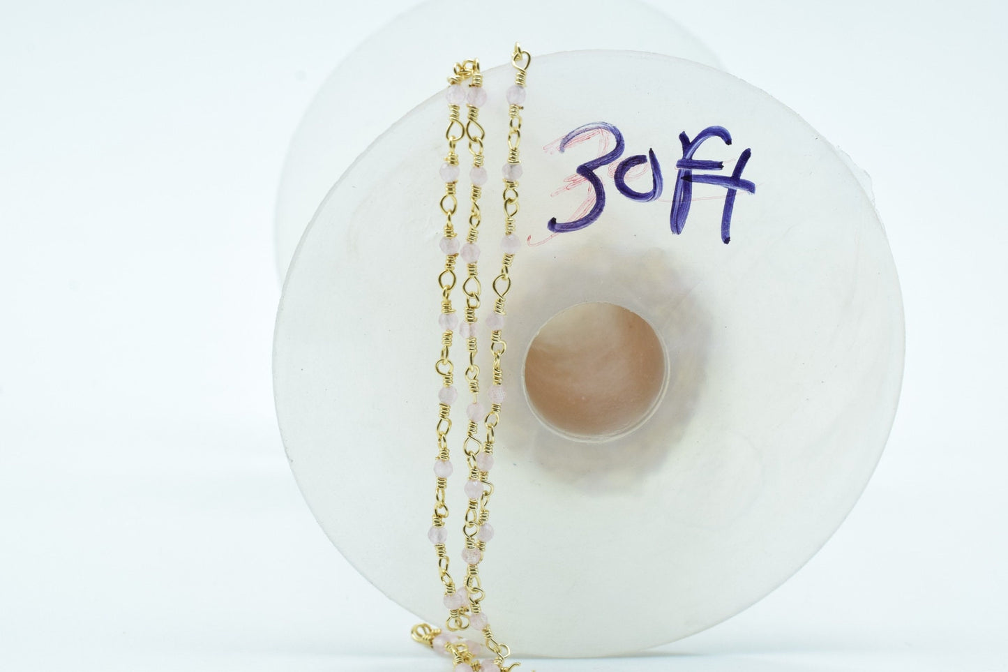 Rose Quartz 2mm Beaded Chain,Rose Quartz Rosary,Gold Plated Wire Wrap Chain,Brasschain,Jewelry Making Chain,Rosary,Rose Quartz vermeil chain