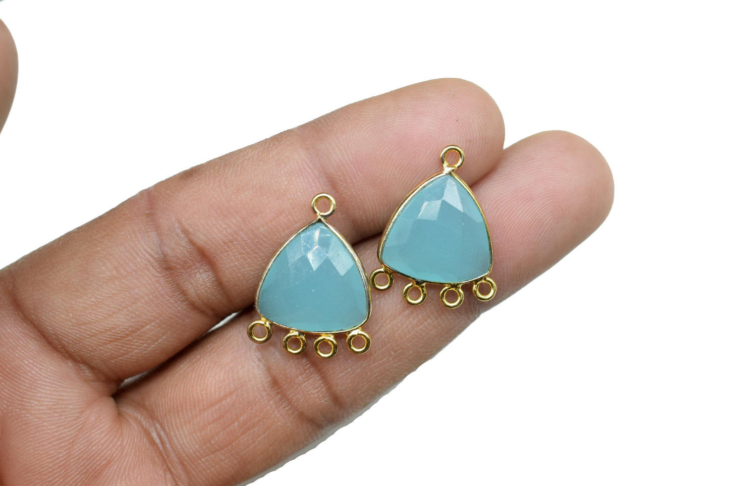 Aqua Chalcedony 15mm Triangle Bezel Connector/Gold Plated Jewelry/Women Jewelry/Connector Jewelry/Handmade Connector/Connector Jewelry/Gift