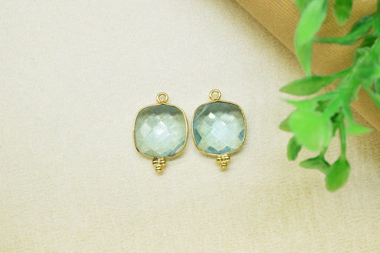 Sky Topaz Gemstone 14mm Square Shape Pendant,Topaz Faceted Gemstone charms,Sky Topaz Gold Plating Pendants,Sky topaz Faceted Bezels Jewelry