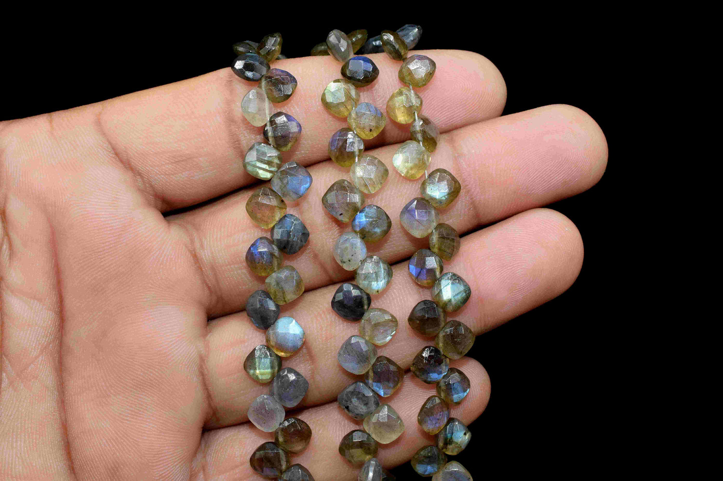 Labradorite Finest AAA Quality Faceted 6mm Cushion Shape Briolettes,Flashy Labradorite Beads, Labradorite Faceted Briolette,Gemstone Beads