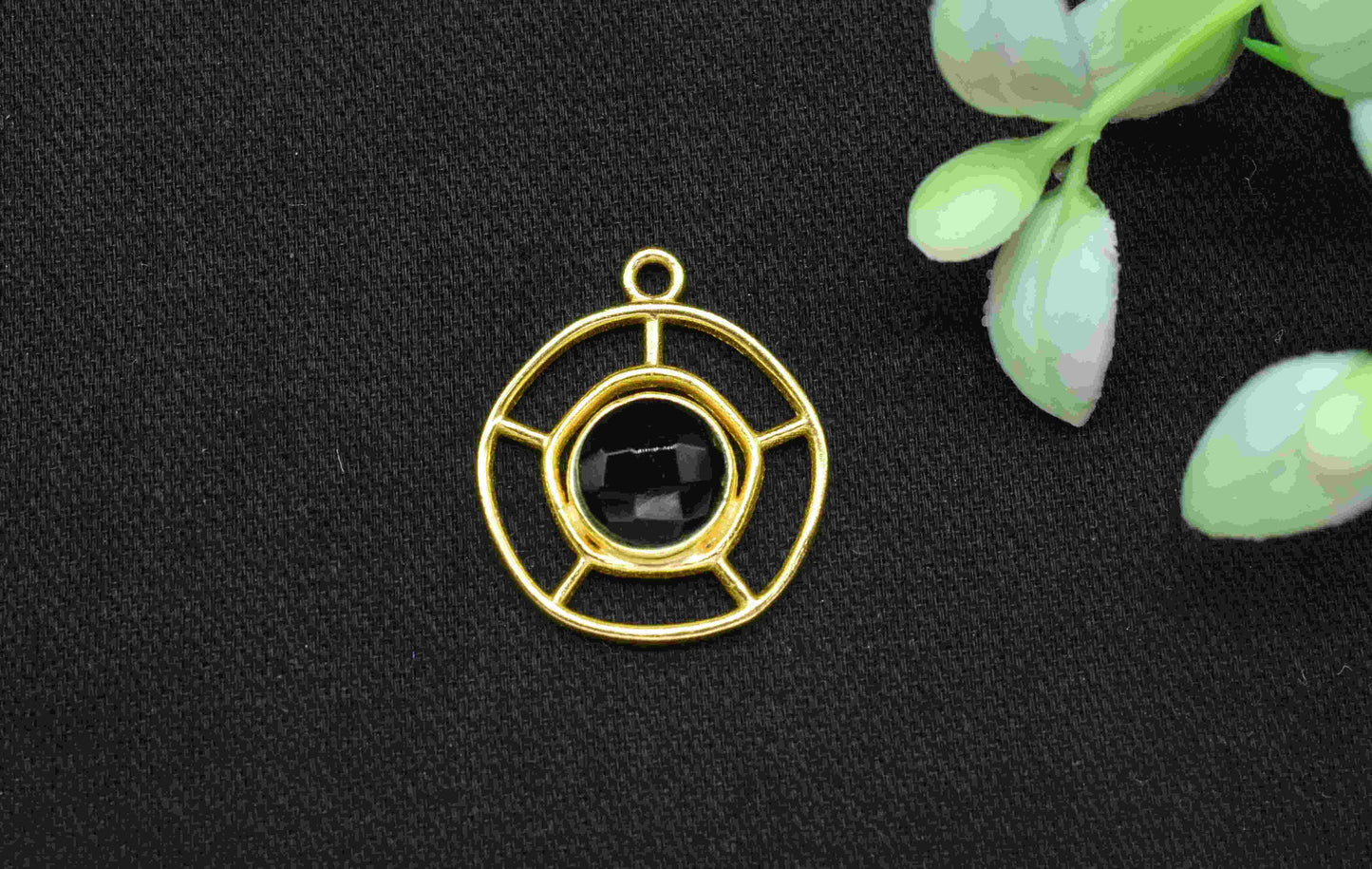 Black Onyx Gemstone Component , Single Bail Charm , Black Onyx Connector Pendant , Gold Plated Connectors , Earring Component , B'day Gift