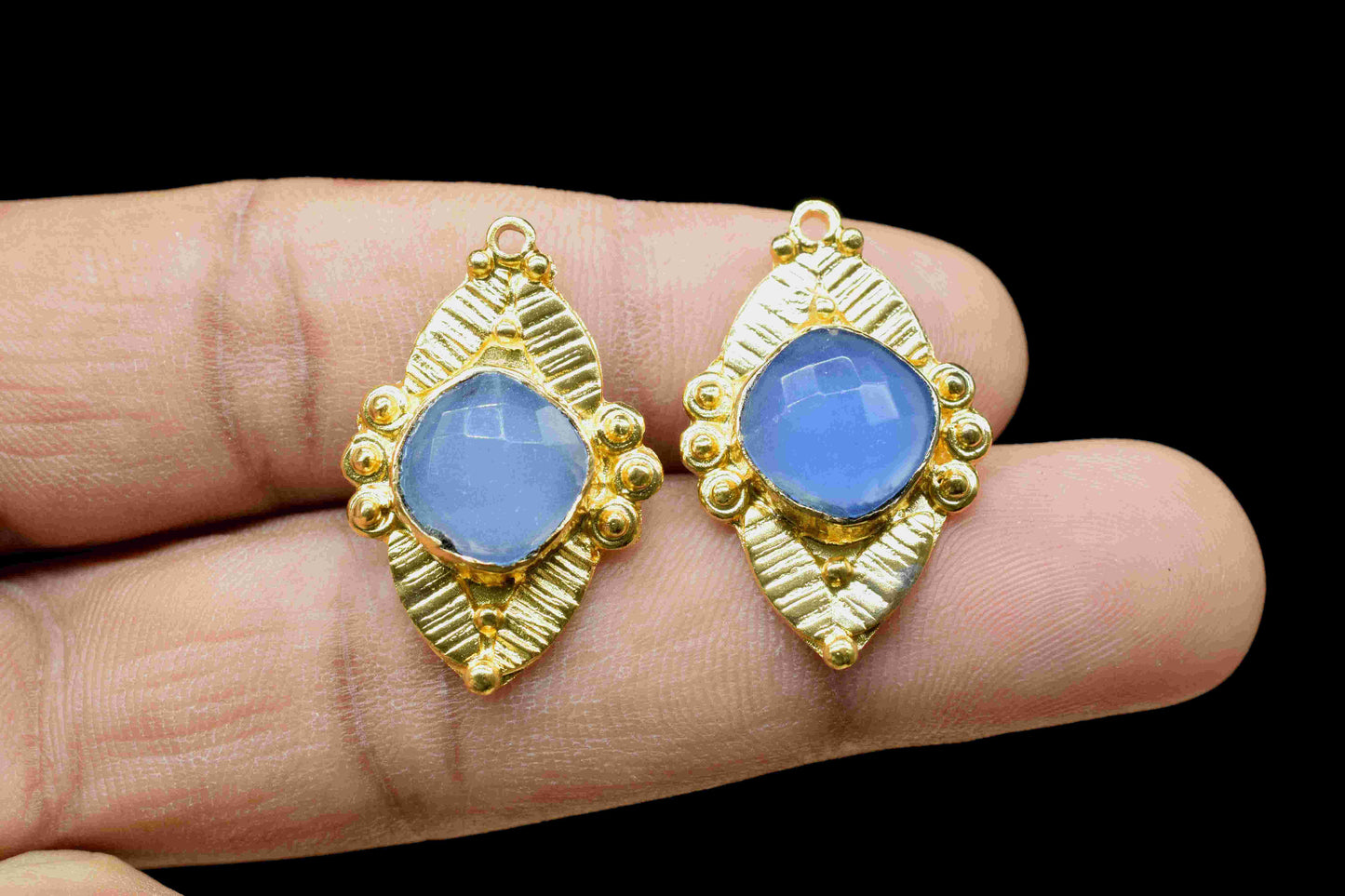 Blue Chalcedony 10mm Cushion Shape Earring Connector,Jewelry,Cushion Earring Connector,Jewelry Making Components, Ear Stud,Jewelry Supplies